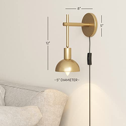 Image of Nathan James Tamlin Vintage Brass Wall Light Fixture, Wall Mounted 1-Light Lamp, Plugin Sconce with On /Off Switch for Living Room, Reading Nook or Bedroom, Brass, Set of 2