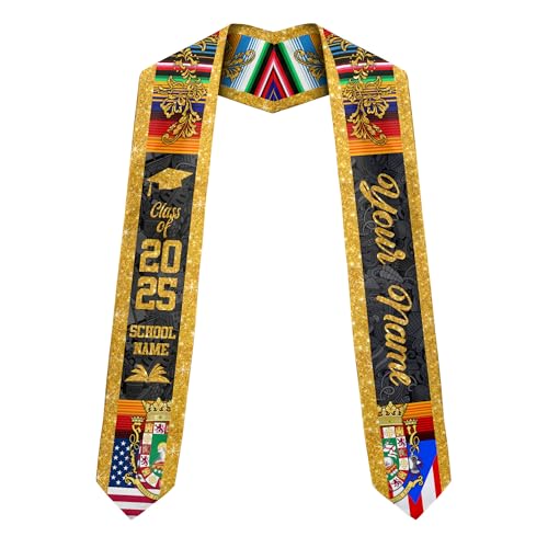 MonkeyVan Custom Puerto Rican Graduation Stole, Puerto Rico Graduation Sash, Puerto Rico American Flag Grad Sash Class Of 2025 Pr 5