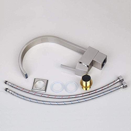 Mitigeur laiton massif pivotant base carrée et robinet lavabo cuisine brossé - 4