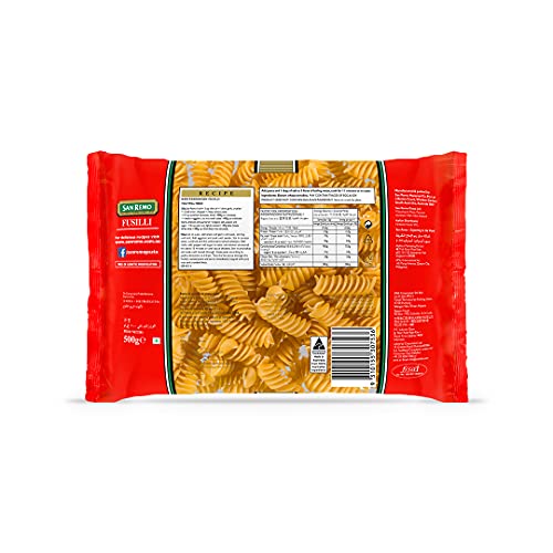 Image of San Remo Fusili Pasta- 500gms | Durum Wheat Semolina | No Maida | 100% Australian ingredients | Twisted Shape to hold meat, vegetables & cheese | Vegan-Friendly