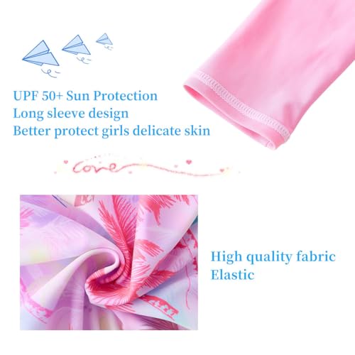 Image of UMELOK Girls Long Sleeve Rash Guard One Piece Swimsuits with UV Protection Sunsuit