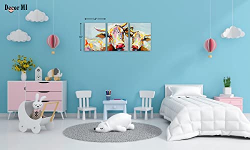 Decor Mi Cow Wall Art Colorful Cute Cow Print Painting On Canvas Wall Artwork Animal Wall Art Stretched And Framed Cow Pictures Wall Decor For Living Room Children Bedroom Kitchen 12''X16'' 3 Piece #TOP3