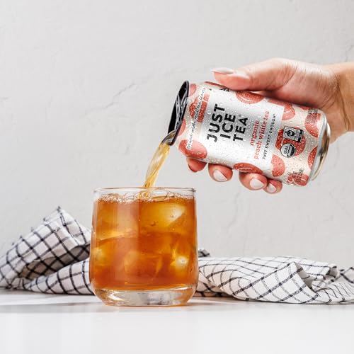 Image of Just Ice Tea, Peach White Iced Tea, 12-Pack (12oz Cans), USDA Certified Organic, Real Brewed, Low Calorie, No Artificial Sweeteners, Fair Trade, Made in USA. (Pack of 12, Peach White Tea)
