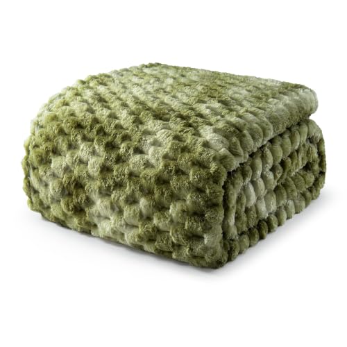 Image of Exclusivo Mezcla 3D Fleece King Size Blanket for Bed, Tie-dye Olive | Extra Soft Fuzzy Plush Lightweight Bed Blankets, Cozy Fluffy Decorative Blankets for All Seasons, 90x104 Inches