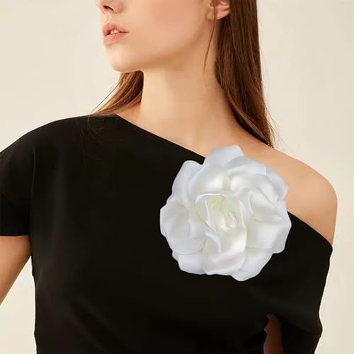 Image of Flower Brooch Pins for Women 5.5in Lapel Pins Large Rose Floral Brooches Dainty Satin Fabric Brooches Rose Flower Hair Clips Wedding Party Dance Clothes Accessories Jewelry