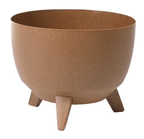 Muddy Hands Eco Friendly Plant Pot Stand Indoor Home Outdoor Garden Round Decorative Flower Planter Holder Cover - Made from Recycled Plastic & Wood (Small - Ø 29cm, Brown)
