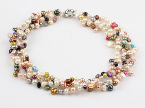 VN Jewelry Womens Fab Multicolor Four-Strand Freshwater Pearl Twisted Necklace With Moonlight Clasp Length 46-50Cm2