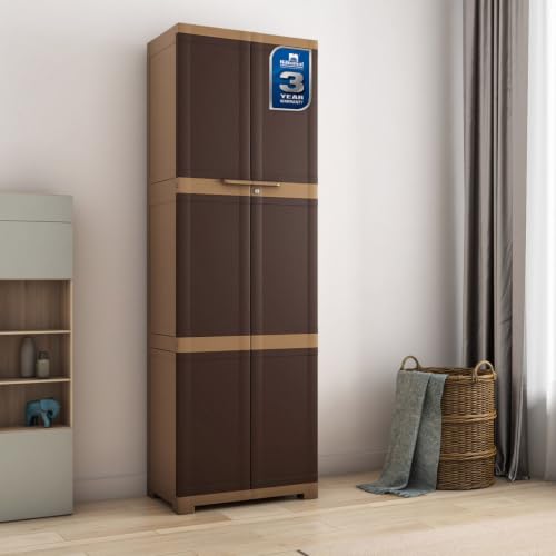 Image of Nilkamal Freedom Large (FML) Plastic Wardrobe for Storage|3-Year Warranty|Clothes Organizer|Shelves|Cupboard|Almirah|for Home, Living Room, Bed Room|Adult & Kids|Weather Brown /Biscuit