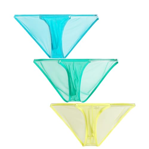 Mens Underwear Sexy Transparent Briefs Low Waist Breathable Thin Ice Silk Bikini