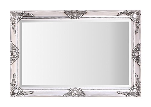Select Mirrors Haywood Espejo de pared rectangular grande - Diseño barroco de estilo francés - Madera maciza - Acabado a mano - Plata antigua - 60 cm x 90cm