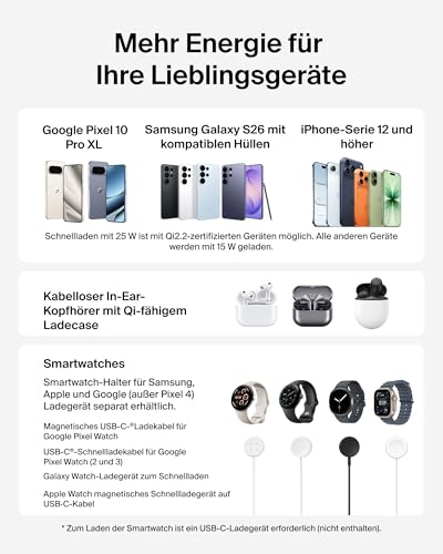 Belkin UltraCharge 3-in-1 Induktive Ladestation mit Qi2, 25W – Schwarz – Ansicht 5
