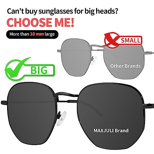 MAXJULI XL Size Extra Large Polarized Sunglasses 145 MM for Big Wide Heads Men Metal Glasses 82012