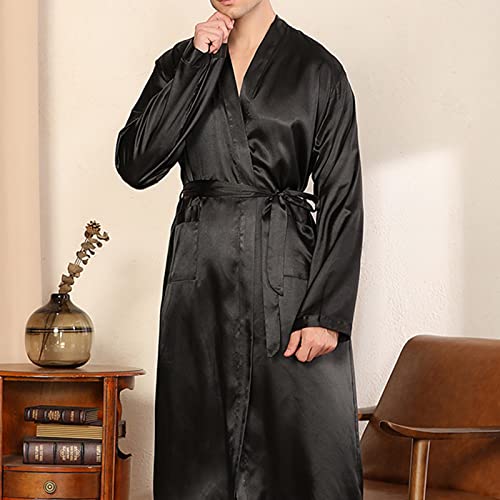 Men's Satin Kimono Robes Long Sleeve Long Spa Bathrobes Lightweight Comfy Luxurious Silk Loungewear With Pockets3