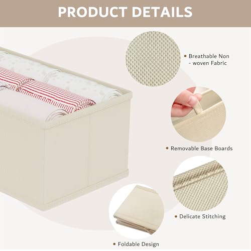 10 Pack Drawer Organizer for Clothes, Underwear Drawer Organizer Bins, Foldable Fabric Closet Storage Organizers, Drawer Dividers for Bras Undies Socks Ties, Beige - Image 6
