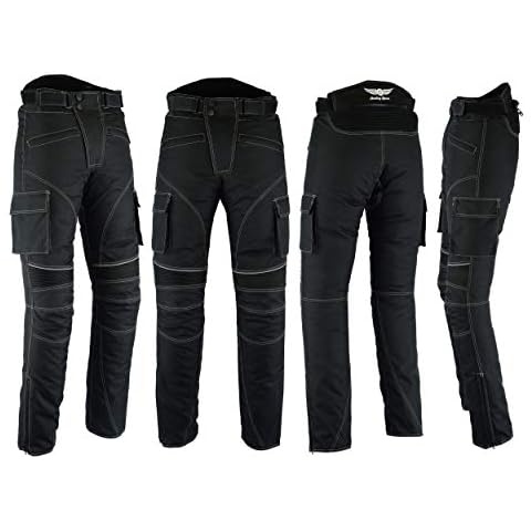 Sterling Sports®Men Textile Waterproof Motorbike Motorcycle Thermal Armoured Trouser Cargo Pant Black Cameo Grey Green (Black Cargo, 34Wx34L) Cover