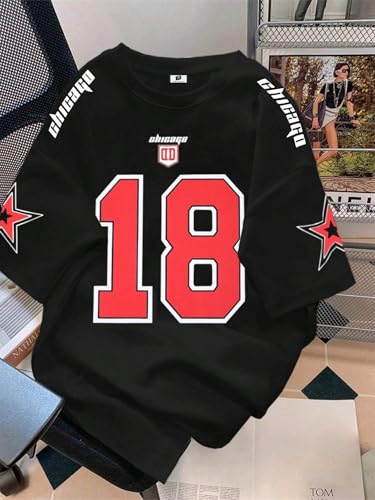 Image of SXV STYLE Chicago Sports Jersey, Number 18, Black with Red Graphics, Short Sleeve T-Shirt