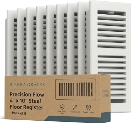 Image of 4 inch x 10 inch White Floor Register 2 Way - Stamped Face Steel Vent Cover, HVAC Floor Grille for AC Heat, Fits 4x10 Duct Opening, Heavy Duty Metal Register, 10 Pack