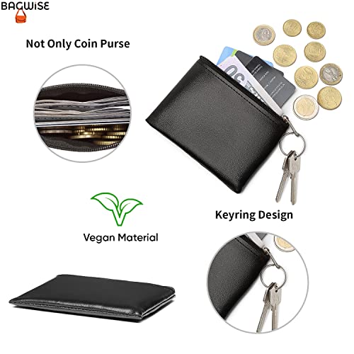 Coin Purse Pouch Change Purse Coin Wallet Change Holder, Vegan Leather Zippered Keychain Mini Coin Bag (Black) #TOP4