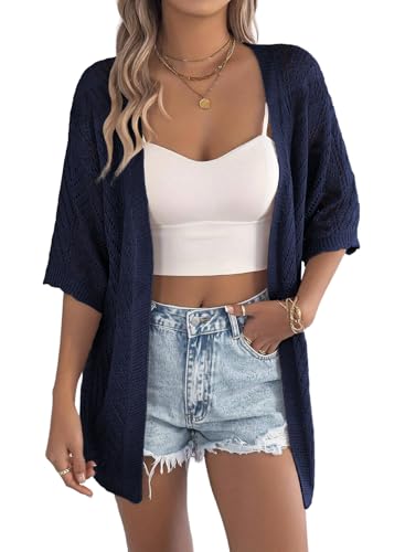Image of EVALESS Women's Short Sleeve Cardigan Sweaters Crochet Knit Tops