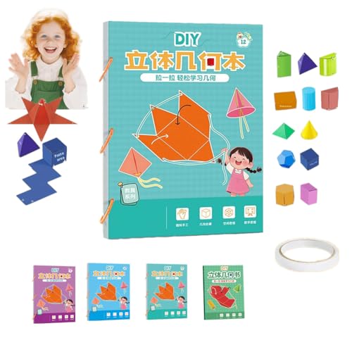 Koyoata - Libro didattico per geometria 3D, libri educativi solidi fai da te, geometria per principianti con modelli geometrici solidi 9/12/15 con design sicuro in corda intrecciata, gioco di