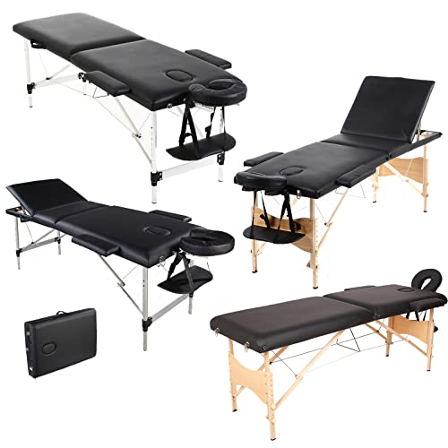 Camilla de masaje de aluminio móvil con 3 zonas de altura ajustable, mesa de masaje portátil, plegable, ergonómica, para masaje, terapia/tratamiento (negro) Cover