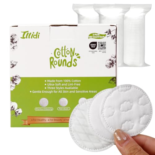 Boxed 300-Count Embossed Cotton Rounds – 3 Unique Patterns, Lint-Free, Dual-Sided, Soft & Durable, Ideal for Makeup Removal, Skincare, Nail Polish, and Baby Care