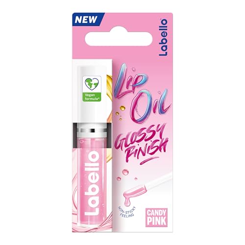 Labello Caring Lip Oil Candy Pink, zart glänzendes Lippenöl mit 100% natürlichen Ölen, vegane* Lippenpflege für ein glossy Finish (5,5 ml)