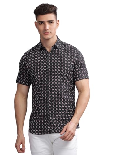 Image of MODERN ELEGANCE Men Slim Fit Navy Small Liberty Floral Printed Casual Shirt