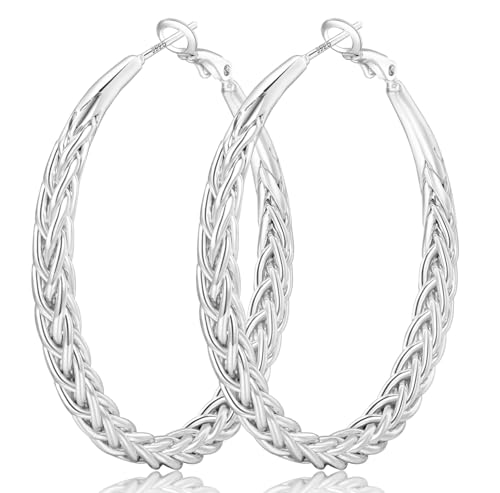 Senteria Silver Hoop Earrings for Women Hypoallergenic 925 Sterling Silver Post Hoop Earrings Lightweight Large Hoops Earring Thick Twisted Silver Hoops 30/40/50MM