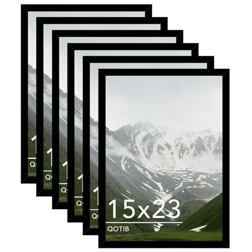 15x23 Picture Frame Black for Wall Mounting Set of 6, Horizontal and Vertical Formats for Wall Hanging, Wood 15x23 Frame, Black, 6 Pack