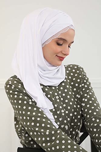 Aisha's Design Hijab Scarves for Women Muslim, 95% Cotton Turban Head Wrap Shawl, Lace Detailed2