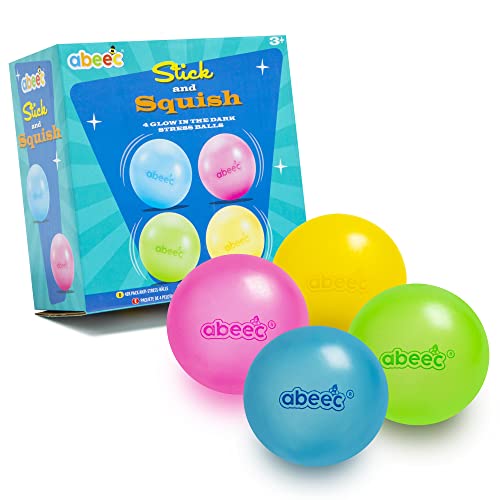 abeec Stick and Squish Stress Balls for Kids – 4 Pack of Squishy Fidget Toys - Includes 4 x Glow In the Dark Stress Balls – Sensory Toys/Fidget Toys for Stress and Anxiety Relief
