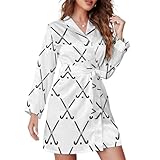 VOSERY Kurzer Morgenmantel mit langen Ärmeln für Frauen - Weicher schwarzer Hockeystock Damen mit Gürtel Bademantel Nachthemd V-Ausschnitt Nachtwäsche Nachtwäsche, Stil-40, M