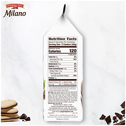 Pepperidge Farm Milano Mint Chocolate Cookies, 7 OZ Bag (15 Cookies)