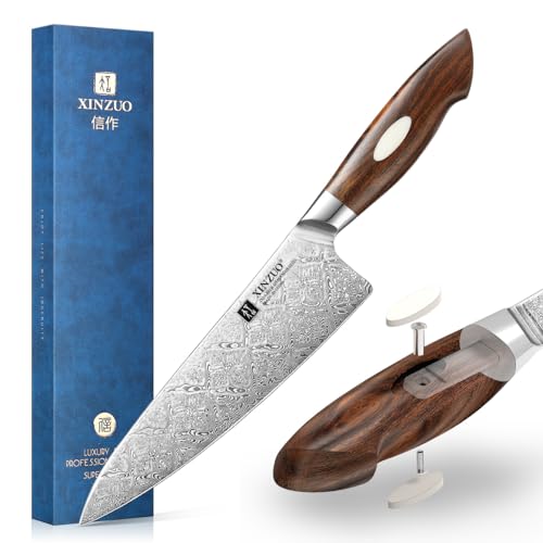 Xinzuo 21.1cm Cuchillo De Chef 110 Capas De Acero Damasco, Forjado A Mano Profesional Cuchillo De Cocina Cocinero, Afilado Cuchillo Para Carne Sushi -Mango De Desert Ironwood Y Caja De Regalo Xinzuo 21.1cm Cuchillo De Chef 110 Capas De Acero Damasco, Forjado A Mano Profesional Cuchillo De Cocina Cocinero, Afilado Cuchillo Para Carne Sushi -Mango De Desert Ironwood Y Caja De Regalo