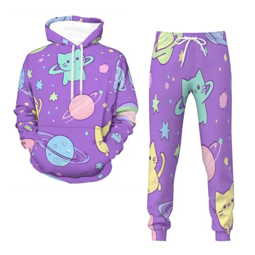Jogging homme ensemble de 2 survêtements décontractés motif chat sweat à capuche taille S au 6XL
