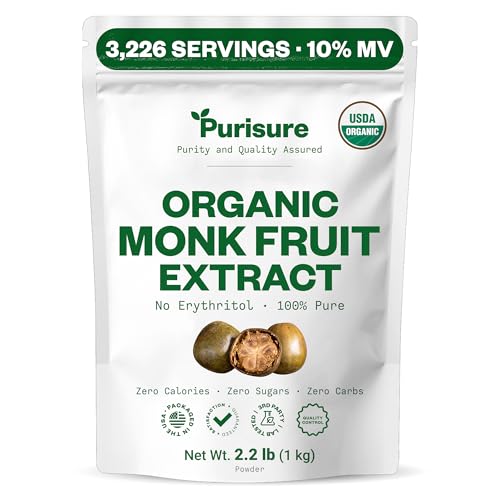 Image of Organic Monk Fruit Extract Powder 1kg, Pure Monk Fruit Sweetener, No Erythritol or Additives, Zero Calorie Sugar Substitute, Keto & Paleo Diet Friendly, 3226 Serving