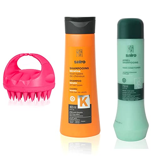 Image of Sairo Keratin Hair Shampoo [Imported fromSPAIN] + Hair conditioner [SPAIN] + Shampoo brush (3 pcs combo) Hair Growth & Hair fall control Silky, Shiny, Smooth Hair Wet Hair Massaging
