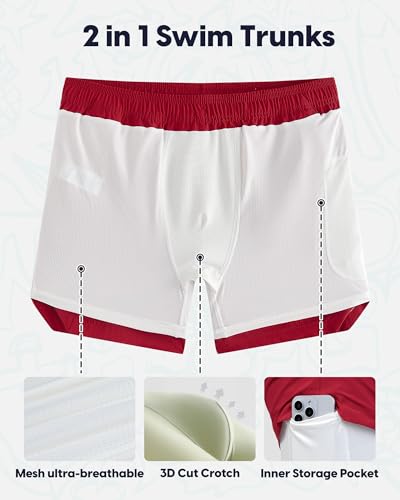 Image of maamgic Mens Swim Trunks 5 inch with Compression Liner Stretch Quick Dry Swim Shorts Swimming Trunks Bathing Suits