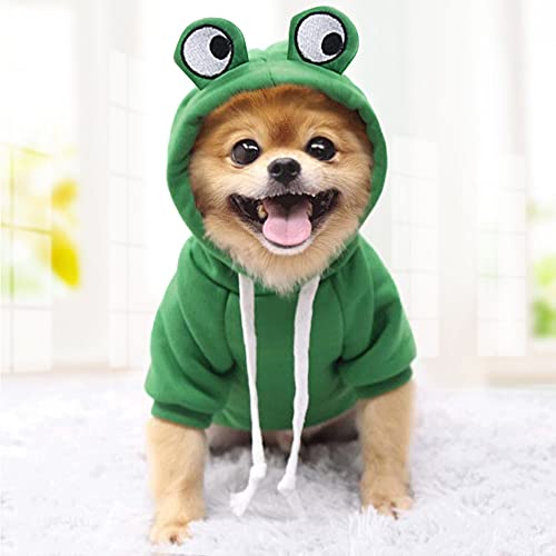 Dog Hoodie-Cute Frog Shape Sweaters Plush Fleece Cold Weather Warm Coat for Puppy Small Medium Large Dog (Green, Medium)