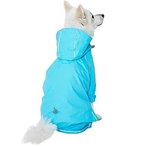 Umi. Essentiële 43cm Lichtgewicht Reflecterende Hond Regenjas met Capuchon & Harnas Gat, Blauw, Outdoor RegenGear Jacket 2 Benen voor Honden
