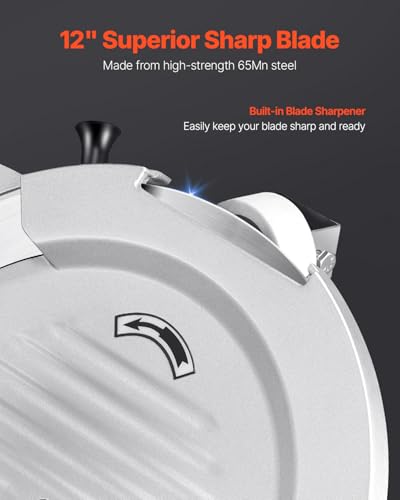 Image of VEVOR Automatic Meat Slicer, 180W + 370W Deli Slicer with a 12 inch Premium 65Mn Blade, 0-0.3 inch Adjustable Thickness, Electric Food Slicer Machine for Meat, Vegetables, Hard Bread, and Cheese