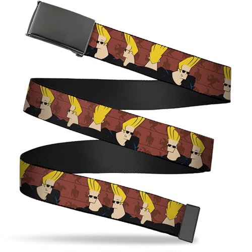 Buckle-Down Warner Bros. Animation Belt, Flip Web Belt Johnny Bravo Pose Turns Browns, 1.5 Inch Wide, Fits up to Size 52''