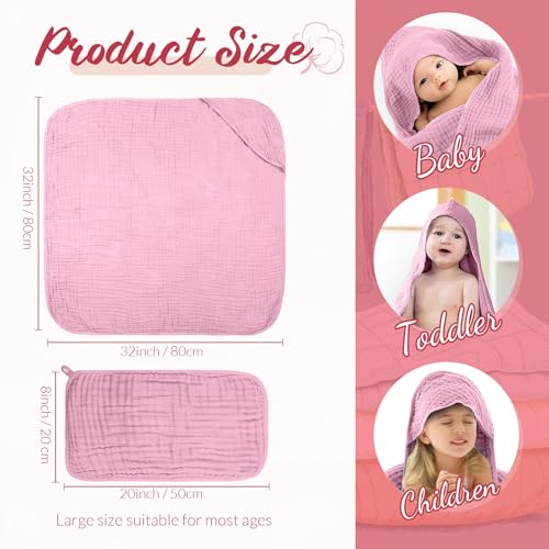 Image of VitalCozy 8 Pcs Baby Muslin Hooded Bath Towels and Washcloths, Muslin Hooded Baby Towels Absorbent Blankets for Gift Newborn Infant Shower (Vivid Color)