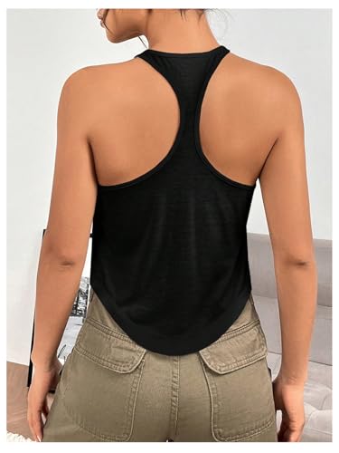 SweatyRocks Women's Summer Casual Racer Back Tank Top Scoop Neck Curved Hem Tops2
