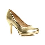 pumps gold 9,5 cm (3,7 Zoll) Absatzhöhe Damen Mittel Hohen Absatz Grund Party Abend Pumps Plateauschuhe Größe 7 40
