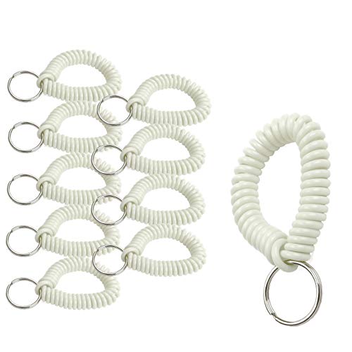 Image of Lucky Line 2 inch Spiral Wrist Coil with Steel Key Ring, Flexible Wrist Band Key Chain Bracelet, Stretches To 12 inch White, 10 Pack (41090)