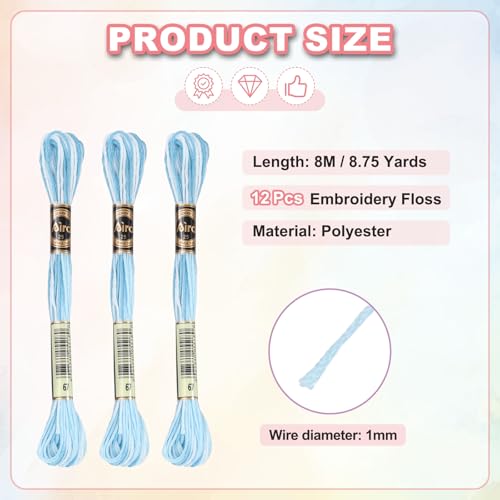 Image of PATIKIL 12 Skeins Embroidery Floss, Polyester Embroidery Threads Bracelets String for Cross-Stitch Hand Embroidery, Light Blue
