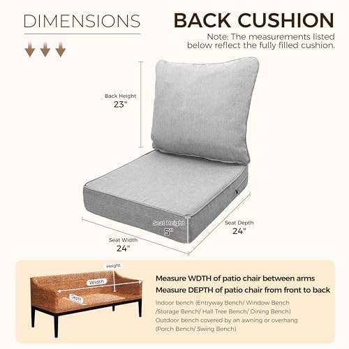 Image of Art Leon Waterproof Outdoor Seat Cushion 24 inchx 24 inch 30D High Density Foam Patio Chair Cushions with Non-Slip Backing Patio Cushions for Patio Furniture Porch Swing Garden Bench Camping Stadium Grey