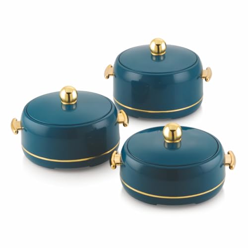 Image of Modware Atlantis Casserole Set of 3-1500ml /2000ml /2500ml Elegant Design Premium Hot Pot, Retains Temperature for Hours, Insulated Inner Steel Casserole for Roti Hot Box for Home Chapati Box (Teal)